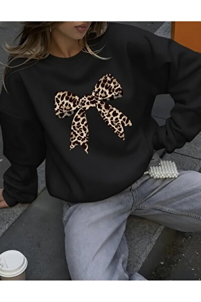 FUFLUNS Ribbon Printed Oversize Unisex Women/Men's Crew Neck Sweatshirt