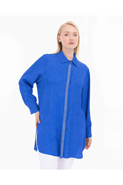 Galaxia Plus Size Tunic with Stone Details - Indigo