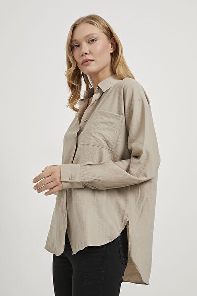 Arma Life Women's Open Collar Casual Textured Basic Stone Shirt