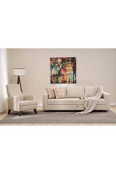 Rabi Aly Serisi Yataklı Sandıklı Koltuk Takımı Krem Arzilla