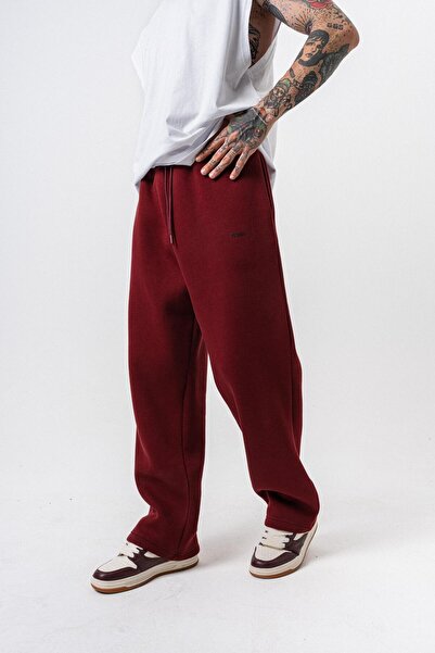 Respire Men's Basic Baggy Sweatpants with Text Detail, Burgundy