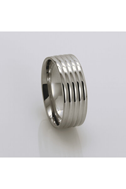 Tesbihane Gümüş Renk Beş Sıra Tasarım 316L Kalite Paslanmaz Çelik Erkek Yüzük Alyans - 17 Ölçü
