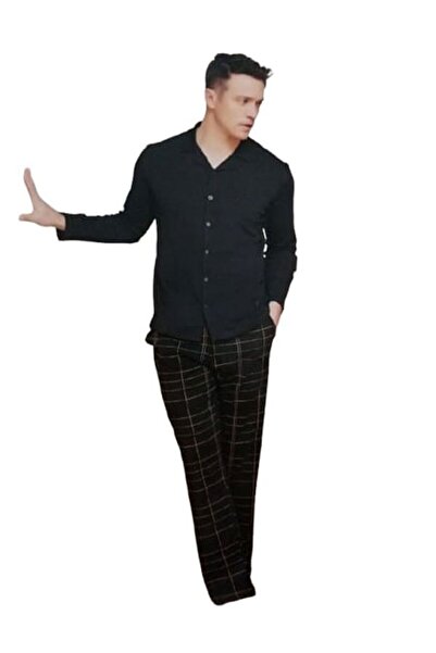 PJM Men's 100% Cotton Shirt Collar Button-Down Plaid Pattern Long Sleeve Pajama Set