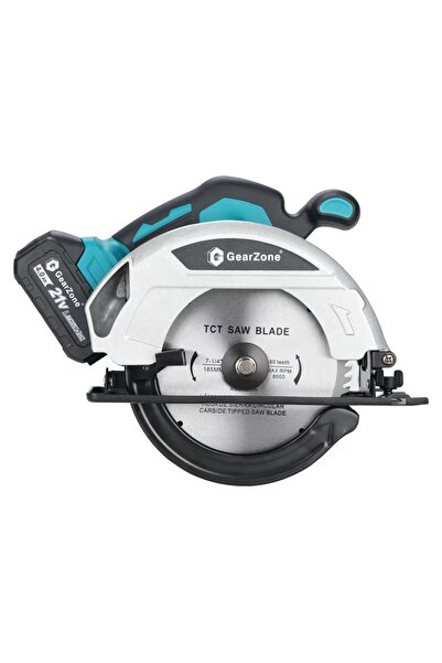 GearZone Cordless Circular Saw 7-1/4" with 2pcs 21v Battery, 4500RPM 0-45° Bevel Cutting for Wood-Blue