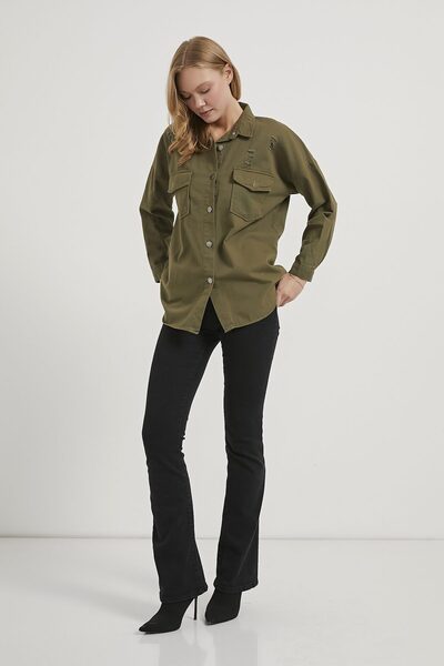 Arma Life Women's Laser Cut Double Pocket Casual Khaki Shirt