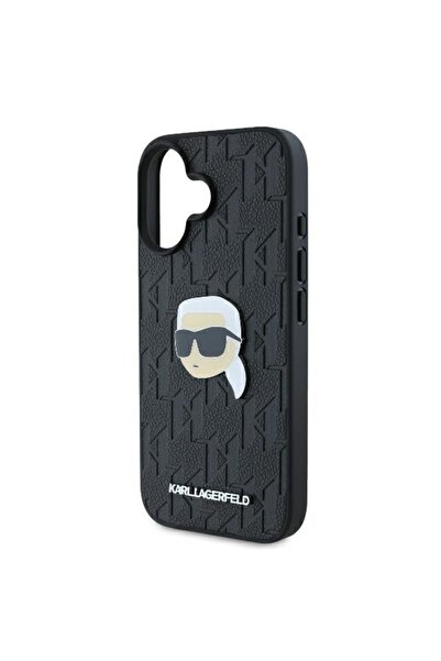 Karl Lagerfeld Θήκη για iPhone 16, Σκληρή Δερμάτινη Θήκη με Μονόγραμμα - Μαύρη