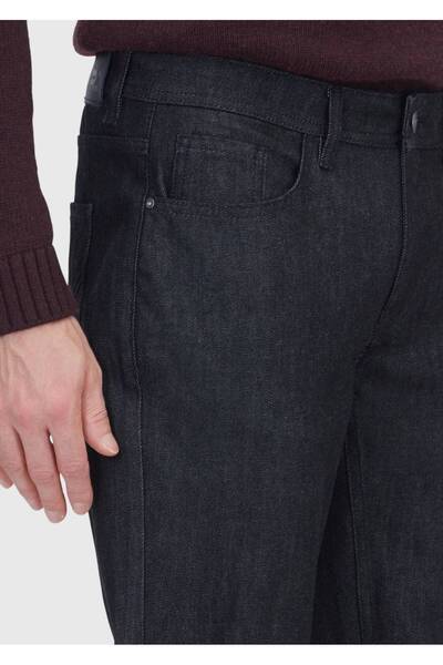 Ramsey Black Straight Slim Fit Denim Cotton Blended Trousers