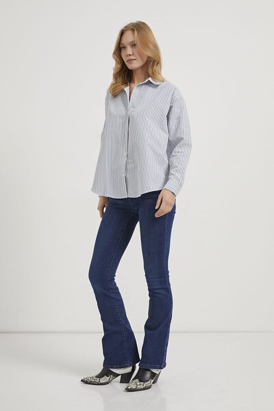 Arma Life Cămașă albastră lejeră cu mânecă lungă și dungi pentru femei