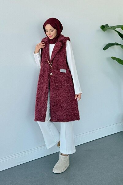 Şulemoda Giyim Bag Fur Vest Burgundy