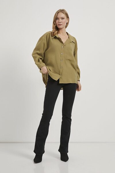 Arma Life Women's Modal Casual Open Collar Green Oversized Shirt