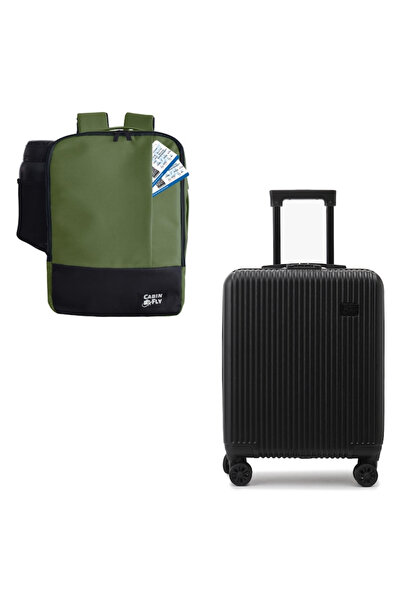 CABINFLY Σετ ταξιδιού με τουρκική τσάντα, μαύρο καρότσι 55x40x20, επεκτάσιμο ...