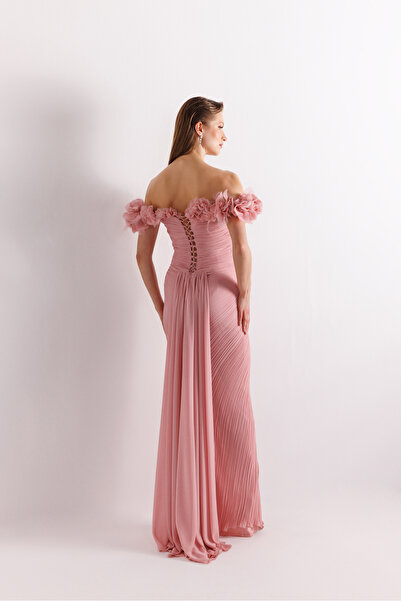 Kenzel Çiçek Süslemeli Pilise Detaylı Şifon Aiye Elbise