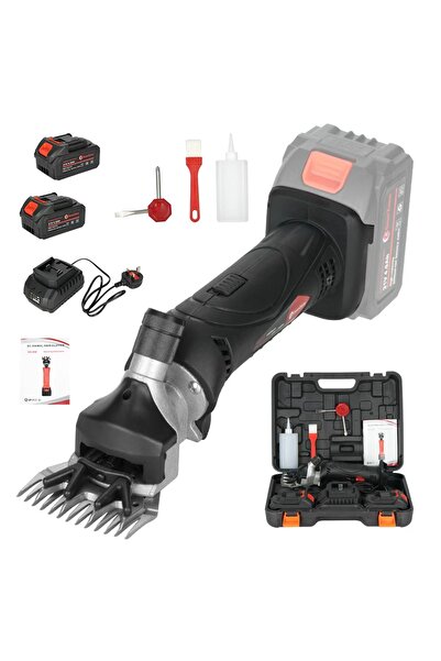 GearZone مقصات شعر أغنام مُحسّنة تعمل بالبطارية بقوة 1000 وات، ماكينة قص شعر احترافية، مجموعة أدوات العناية بالماشية في المزرعة - لون أسود