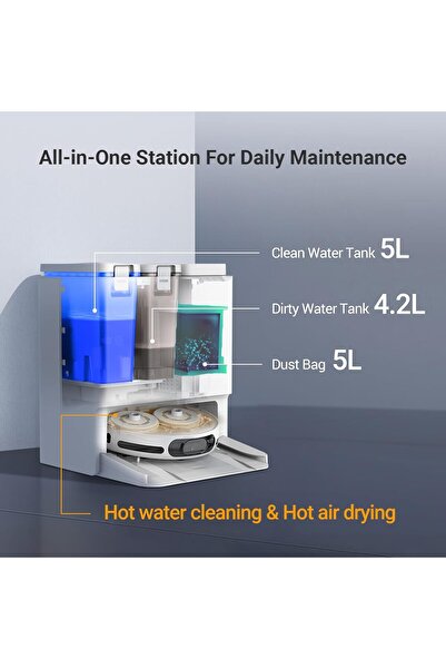 EZVIZ RS20 Pro Robot Vacuum Cleaner Auto All in One Station, 7200Pa, Hot Water Mop Washing, Hot Wind Self