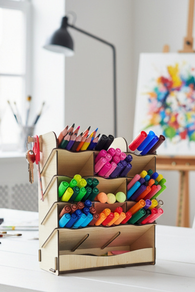 Simux منظم خشبي لسطح المكتب من ويف 13 - حامل أقلام - منظم متعدد الأغراض للمجو...