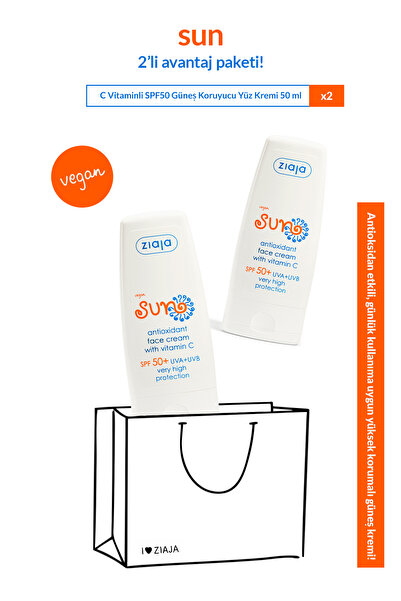 Ziaja Antioksidan C Vitaminli SPF50+ UVA+UVB Güneş Koruyucu Yüz Kremi 2'li Av...