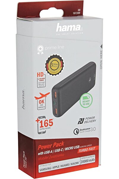 Hama 187289 PD20-HD 20000 mAh Power Pack, Anthracite