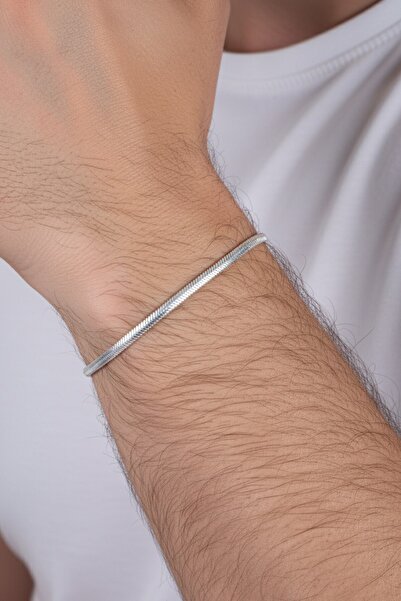 Söğütlü Silver 925 ayar Gümüş balık sırtı ezme italyan model erkek zincir bil...