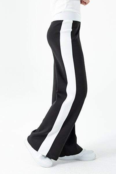 GİYSA Women's Elastic Waist Wide Leg Knitwear Trousers Black - 25K 2393