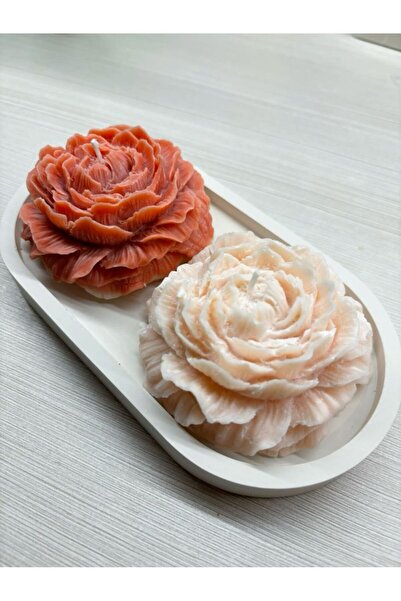 NİLCANDLE Dekoratif Beton Altlık - 2'li Şakayık Çiçeği - Mum Seti –Kokulu, De...