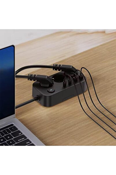 MATECHNO Isı Dayanıklı Duvar Askılı Telefon Tutucu 3'lü Priz 2xUSB 2xType-C Çıkış Anahtarlı Priz Uzatma Kablo