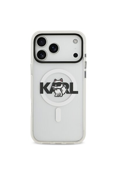Karl Lagerfeld Case for iPhone 17 Pro, IML Glitter K&C Heads Logo MagSafe, Clear Mono Karl&Choupette