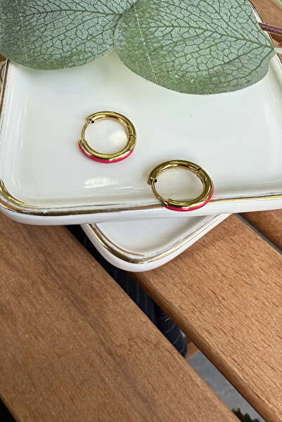 AURA ATELIER Steel Pink Stripe Hoop Earrings Diameter 1.5cm