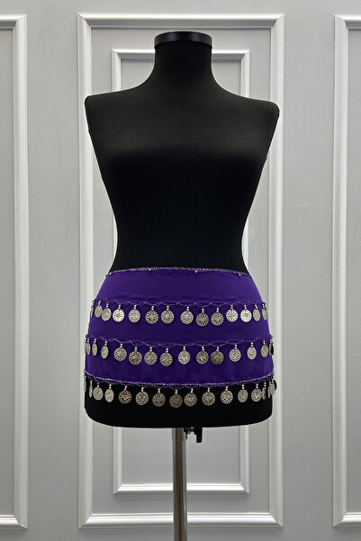 ZEYMERADE Purple Silver Shakira Belly Dancer Dance Belt Sequin Bell Henna Play Entertainment Wedding Shakira Belt