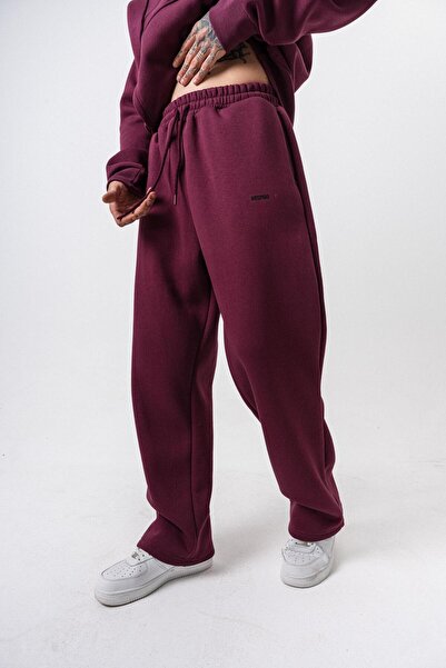Respire Men's Basic Baggy Sweatpants with Text Detail Cherry