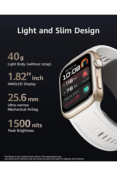 Huawei Watch D2 Luca-B10L, Gold, 1.8" Amoled, Airbag/Strap Size 26mm, Roving 24H Blood Pressure, HR