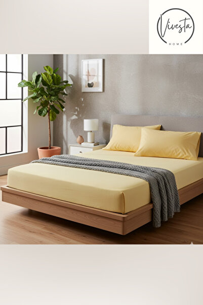 Vivesta Home Yellow 160X200 Double Elastic Sheet Set | 2 Pillowcases Included | Stylish and Comfortable Design