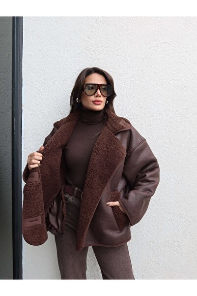 ESRAHELVACI Kahve Düğmeli Süet Ceket