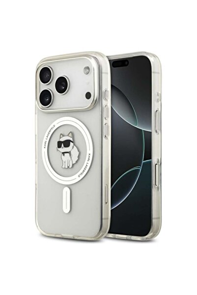 Karl Lagerfeld Case for iPhone 17 Pro, IML Glitter K&C Heads Logo MagSafe, Clear Mono Karl&Choupette