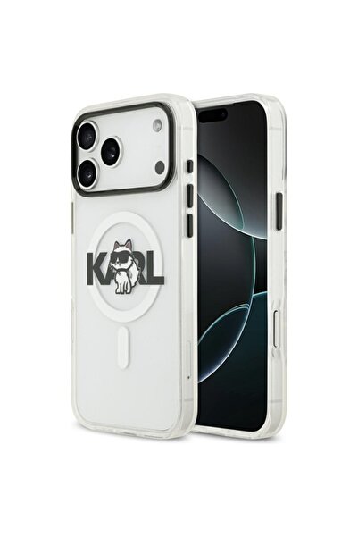 Karl Lagerfeld Case for iPhone 17 Pro, IML Glitter K&C Heads Logo MagSafe, Clear Mono Karl&Choupette