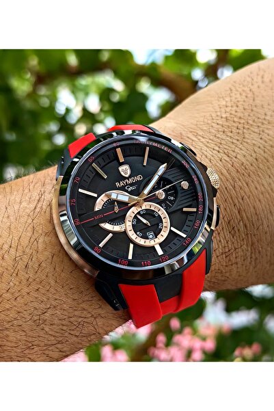 Raymond Star Serisi Kırmızı Silikon Erkek Kol Saati