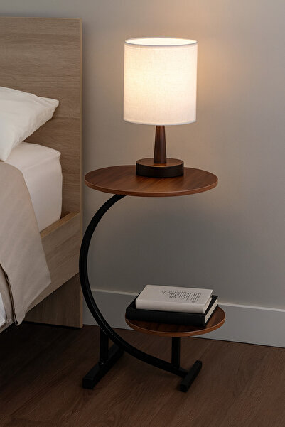 Golden Bark Side table, service table, modern round 2-shelf brown