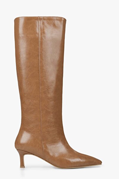 Shoeberry Women's Blaze Caramel Skin Short Pointed Heeled Boots