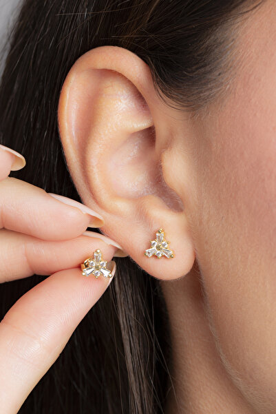 Elika Silver 925 Ayar Gümüş Baget Taşlı Üçgen Küpe