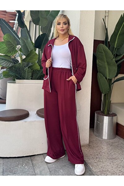 LİKRA Women's Plus Size White Blouse with Detail Lycra Crystal Two-Thread Suit