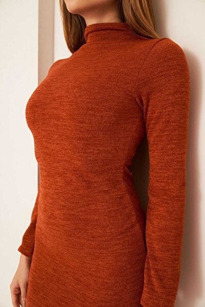 MILANOFOX Half-High Neck Slit Midi Knit Dress