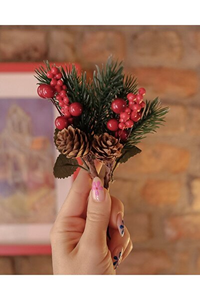 roco paper زهرة رأس السنة الجديدة من كوكينا، سلسلة الكرز مع أكواز الصنوبر الاصطناعية، زينة منزلية للعام الجديد، 13 سم - قطعة واحدة