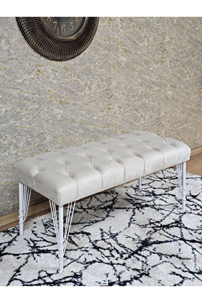 SEVİNÇ MOBİLYA Beyaz Boyalı Tel Ayaklı 90 cm Puf Bench - Puf - Bench - Kasalı...