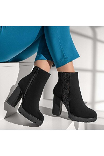 Modlet.ro Women's black thick-heeled ankle boots MOD12908