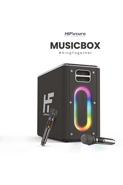 HiFuture Musicbox 100W, Portable Bluetooth Speaker with Dual Wireless Microphones - Black
