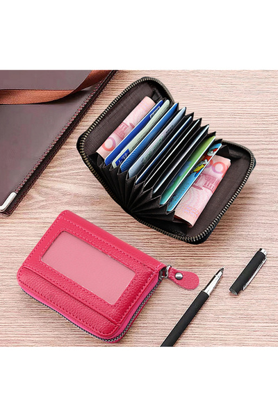 Kemer Dünyası حامل بطاقات الائتمان من الجلد مع جيب أكورديون وسحاب للتعريف الش...