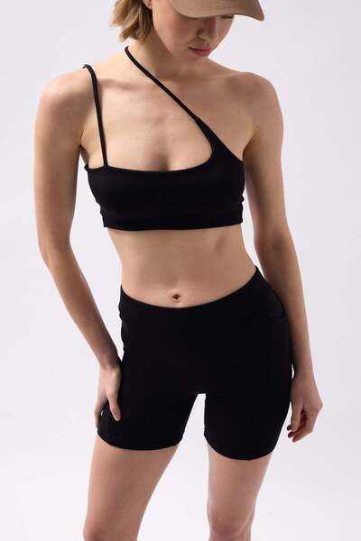 Maxi modena Pocket Detail Biker Black Shorts - 36