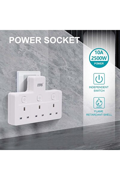 WINNINGSTAR 3-Gang UK Outlets Extension Plug (ST-1086-3) | 2500W/10A Multi Plug Adapter for Home & Office