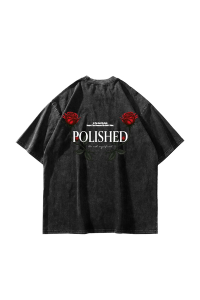 Bak Moda Tricou negru oversize unisex lavabil cu imprimeu Rose Polished