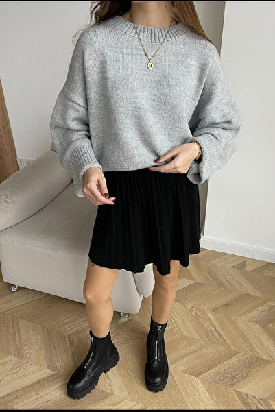 My Blog Grauer einfarbiger Pullover mit Rundhalsausschnitt – 2217