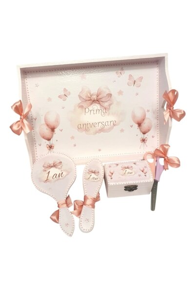 mixartstudiobym Set tavă pentru tuns șuvițe de păr pentru fete, temă Nor și Fluturi, 5 piese,